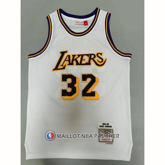 Maillot Los Angeles Lakers Magic Johnson NO 32 Mitchell & Ness1984-85 Blanc